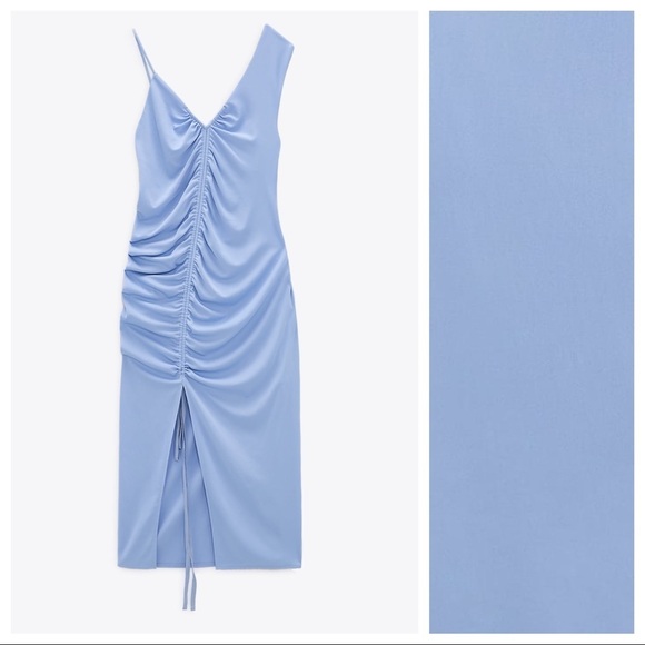 NWT. Zara Blue Midi Dress with Gathering. Size S. - Picture 7 of 12